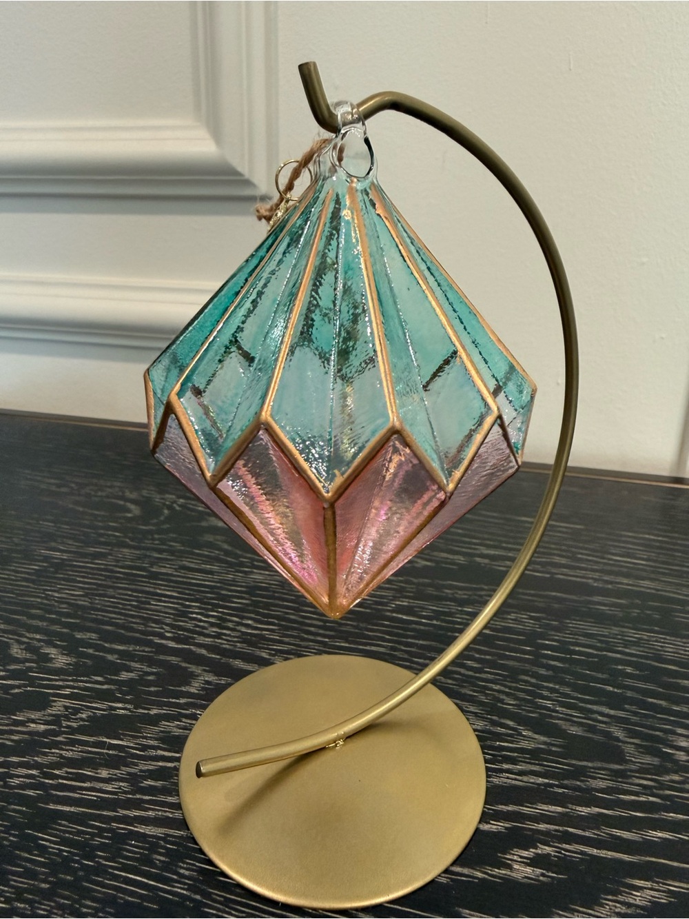 Pink Blue Glass Diamond Ornament